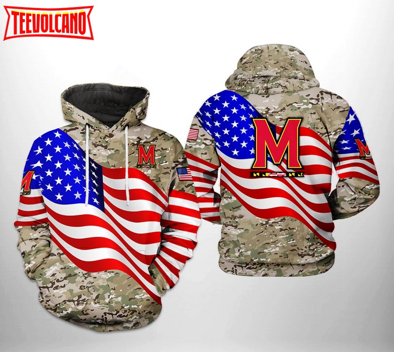 Maryland Terrapins NCAA US Flag Camo Veteran 3D Printed Hoodie