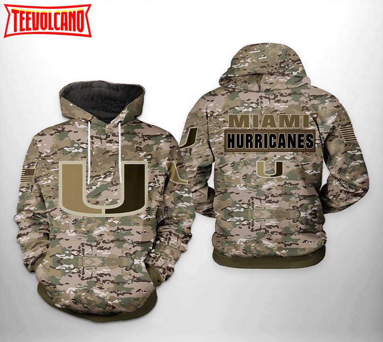 Miami Hurricanes NCAA Camo Veteran 3D Printed Hoodie