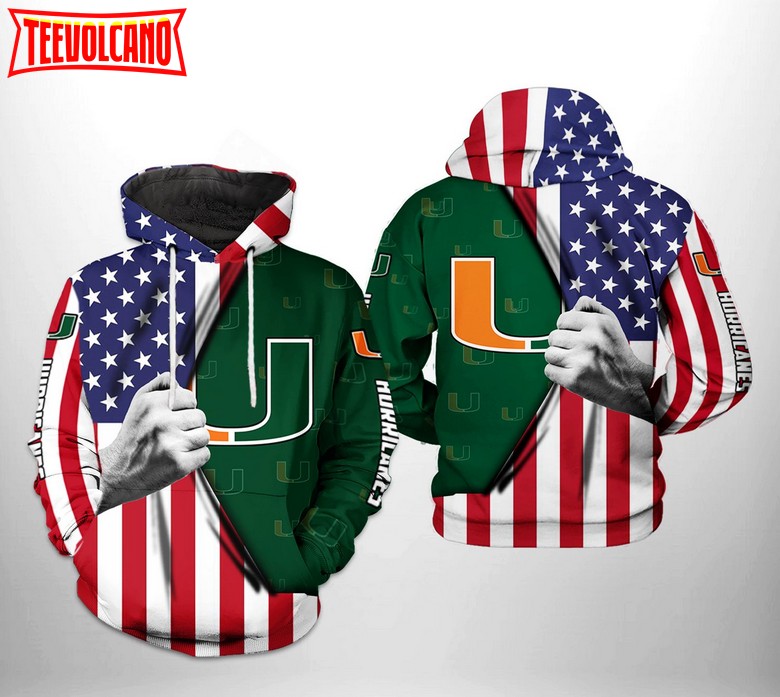 Miami Hurricanes NCAA US Flag 3D Printed Hoodie