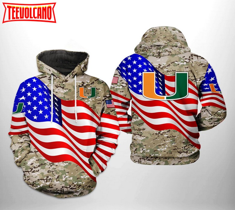 Miami Hurricanes NCAA US Flag Camo Veteran 3D Printed Hoodie