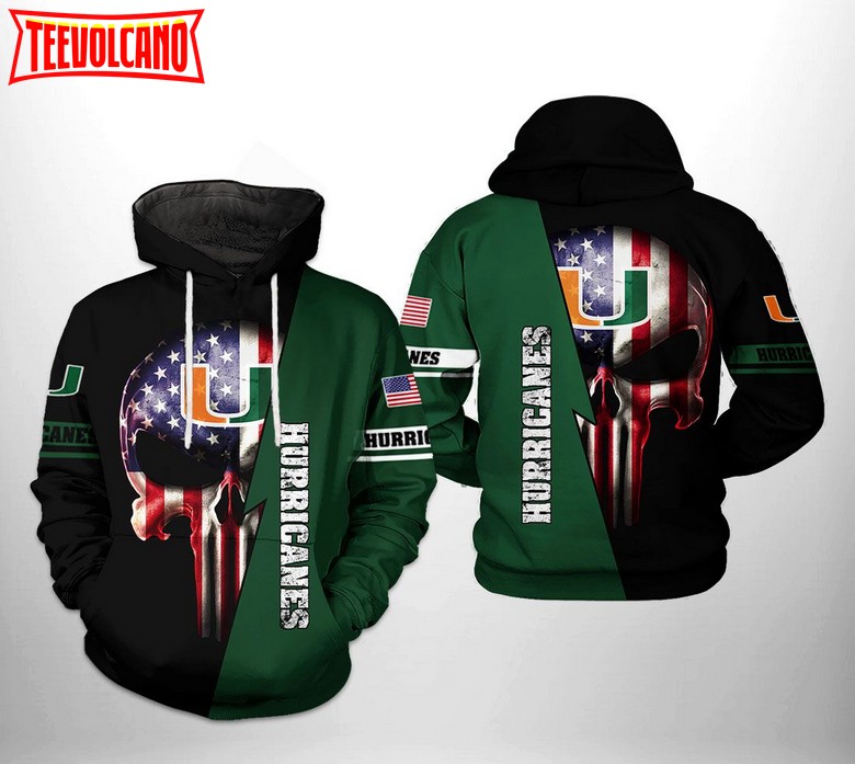 Miami Hurricanes NCAA US Flag Skull 3D Printed Hoodie