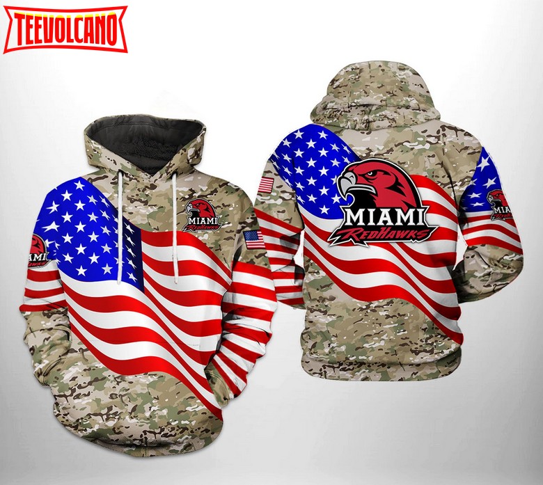 Miami Redhawks NCAA US Flag Camo Veteran 3D Printed Hoodie