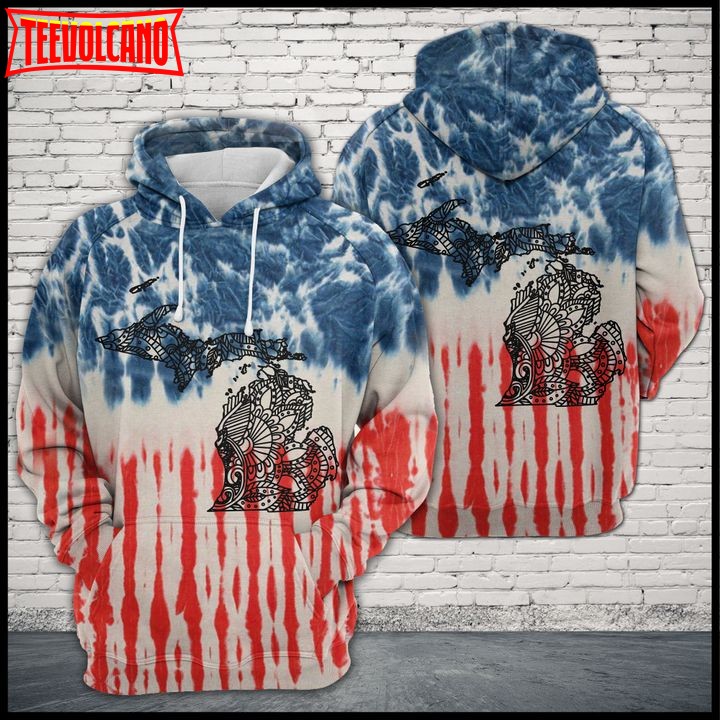 Michigan Usa Tie Dye 3D Printed Hoodie