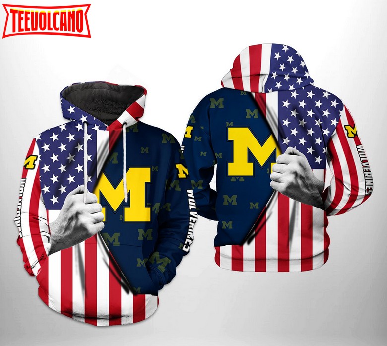 Michigan Wolverines NCAA US Flag 3D Printed Hoodie