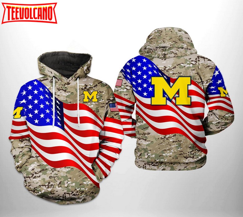 Michigan Wolverines NCAA US Flag Camo Veteran 3D Printed Hoodie