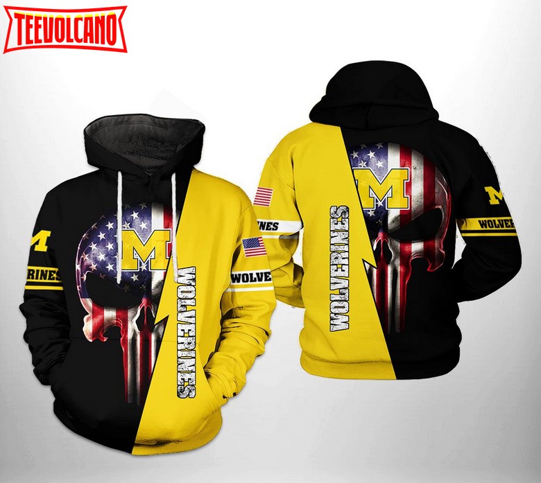 Michigan Wolverines NCAA US Flag Skull 3D Printed Hoodie