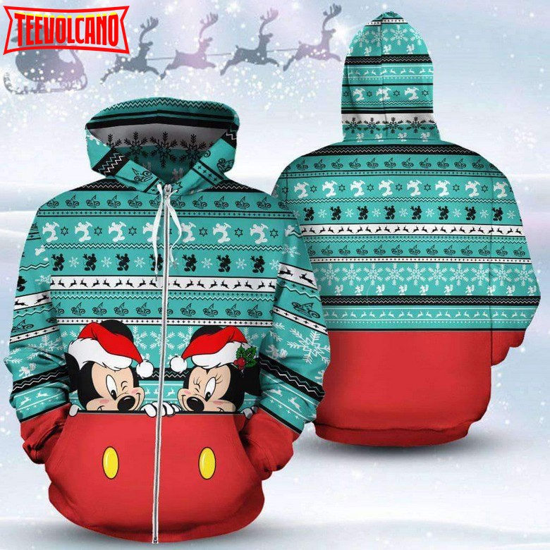 Mickey And Minnie Cute Hide And Seek Christmas 3D Printed Hoodie