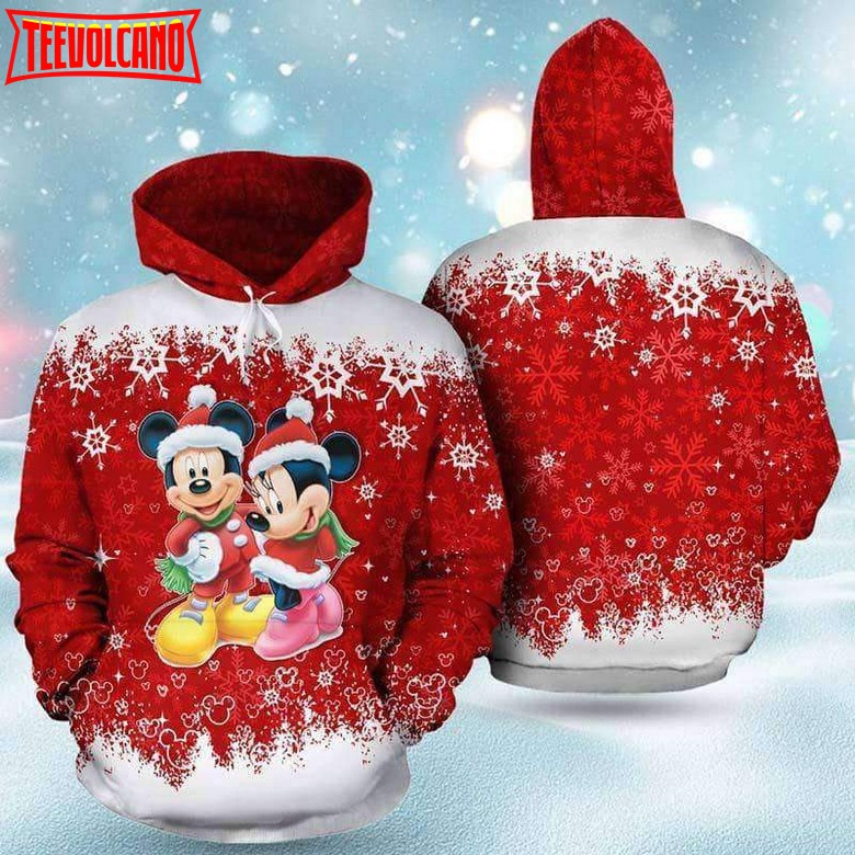 Mickey And Minnie Happy Christmas 3D Printed Hoodie