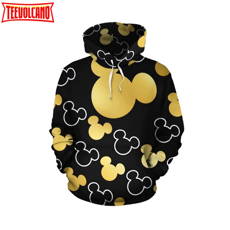 Mickey Head Black Gold 3D Printed Hoodie