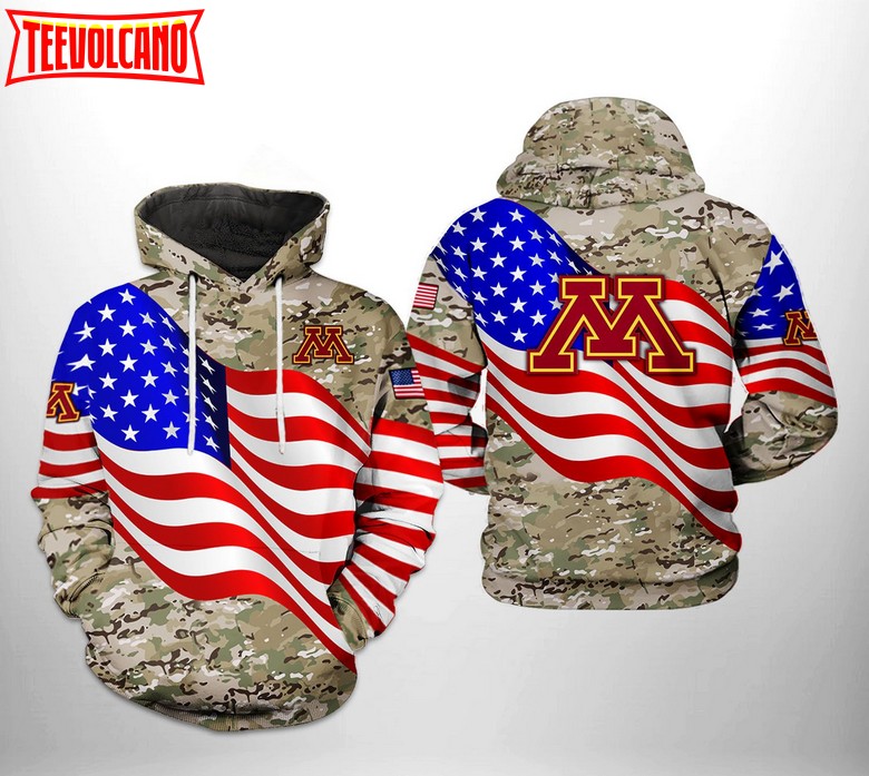 Minnesota Golden Gophers NCAA US Flag Camo Veteran 3D Printed Hoodie