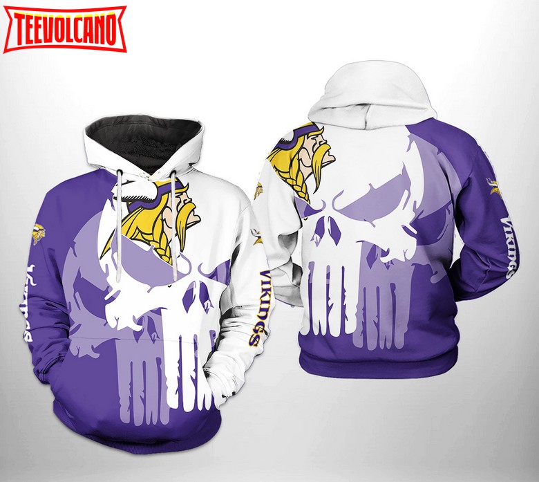 Minnesota Vikings NFL Team Skull 3D Printed Hoodie