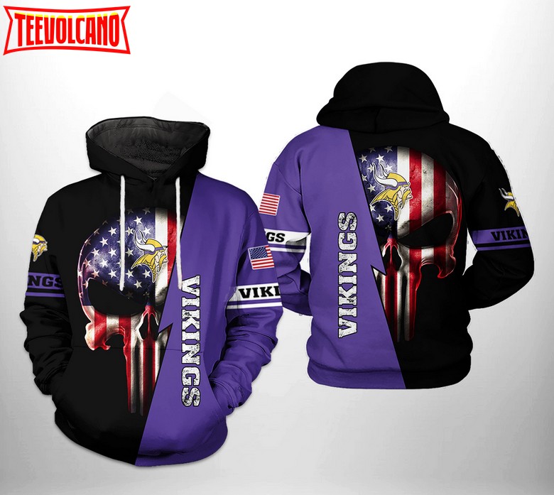 Minnesota Vikings NFL US Flag Skull Team 3D Printed Hoodie