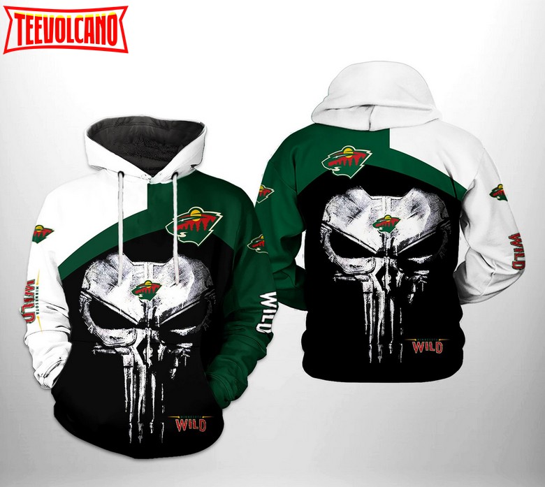 Minnesota Wild NHL Skull Punisher 3D Printed Hoodie