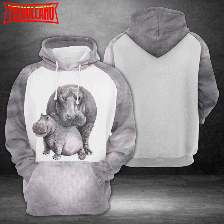 Mom And Baby Hippo 3D Printed Hoodie