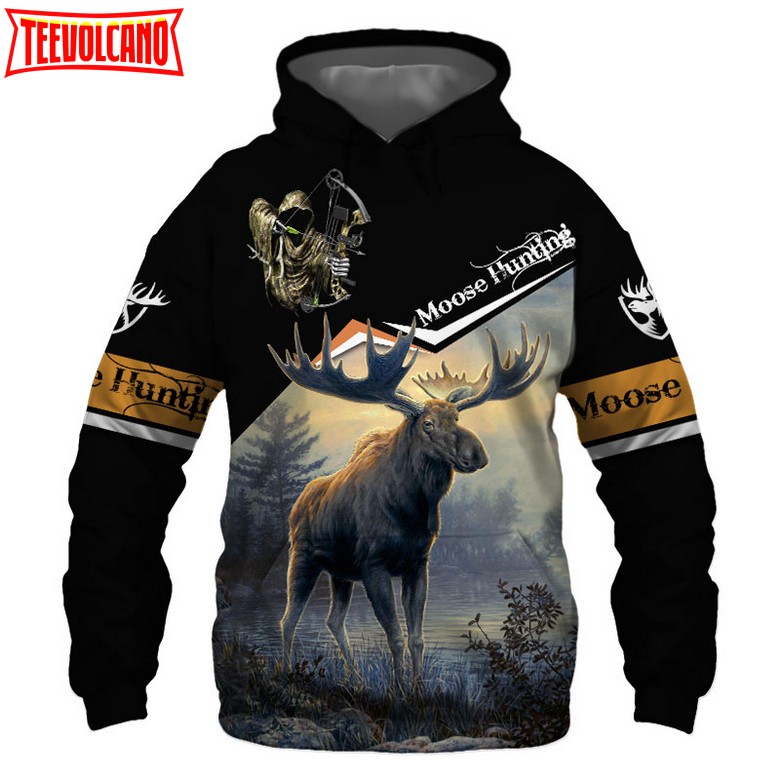 Moose Hunting Black 3D Printed Hoodie