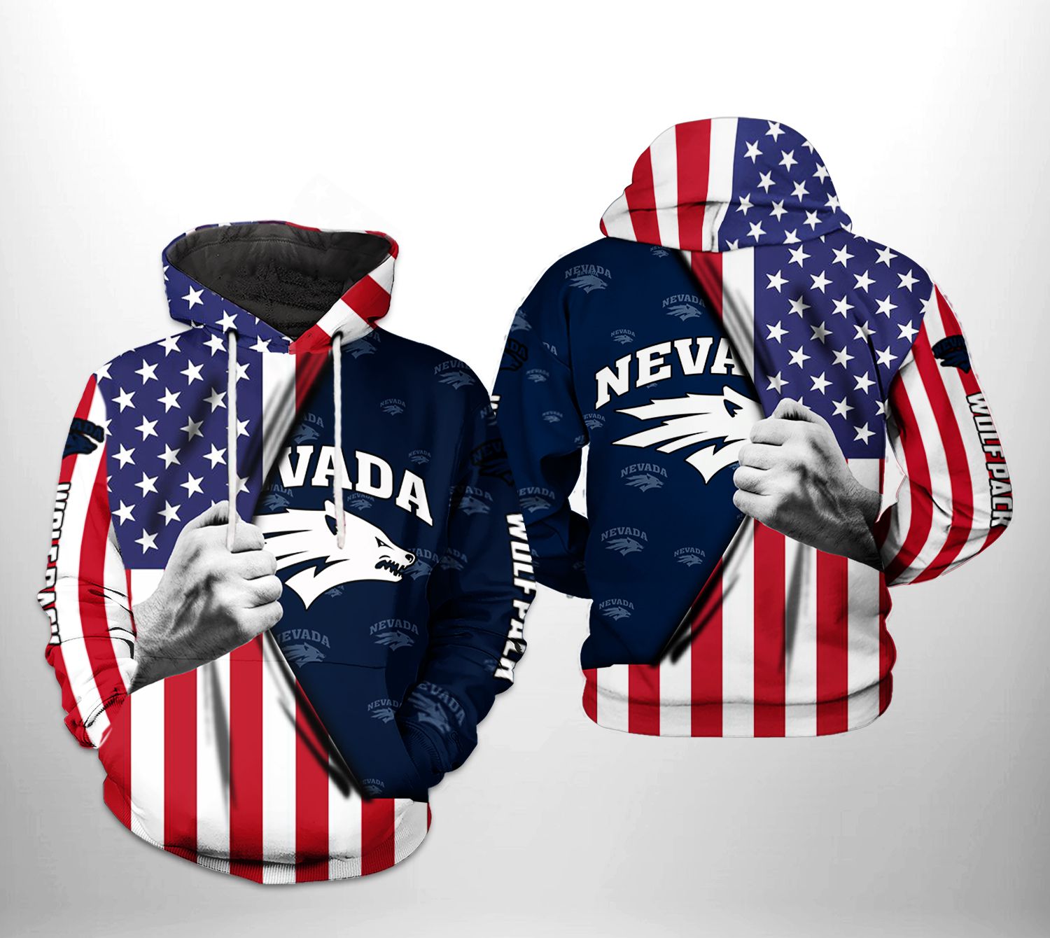 Nevada Wolf Pack NCAA US Flag 3D Printed Hoodie