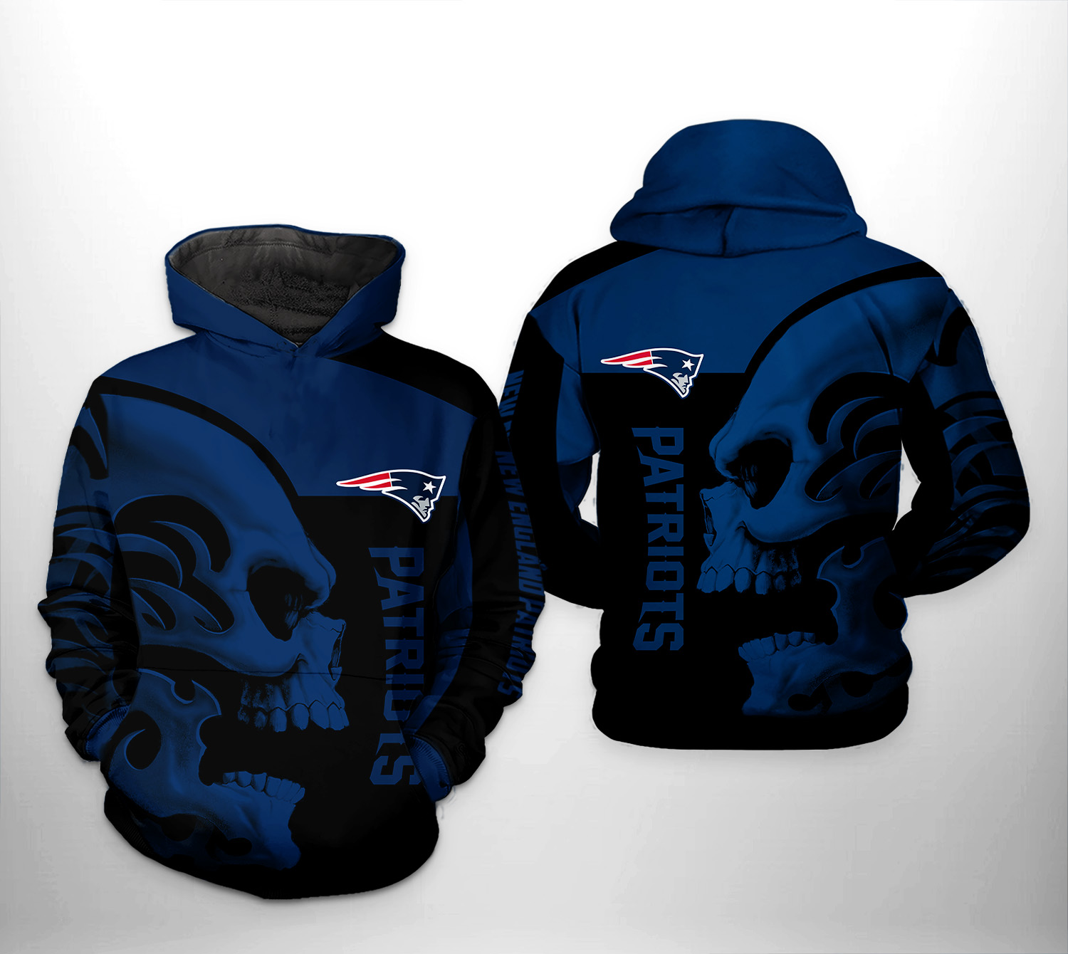 New England Patriots NFL Skull 3D Printed Hoodie