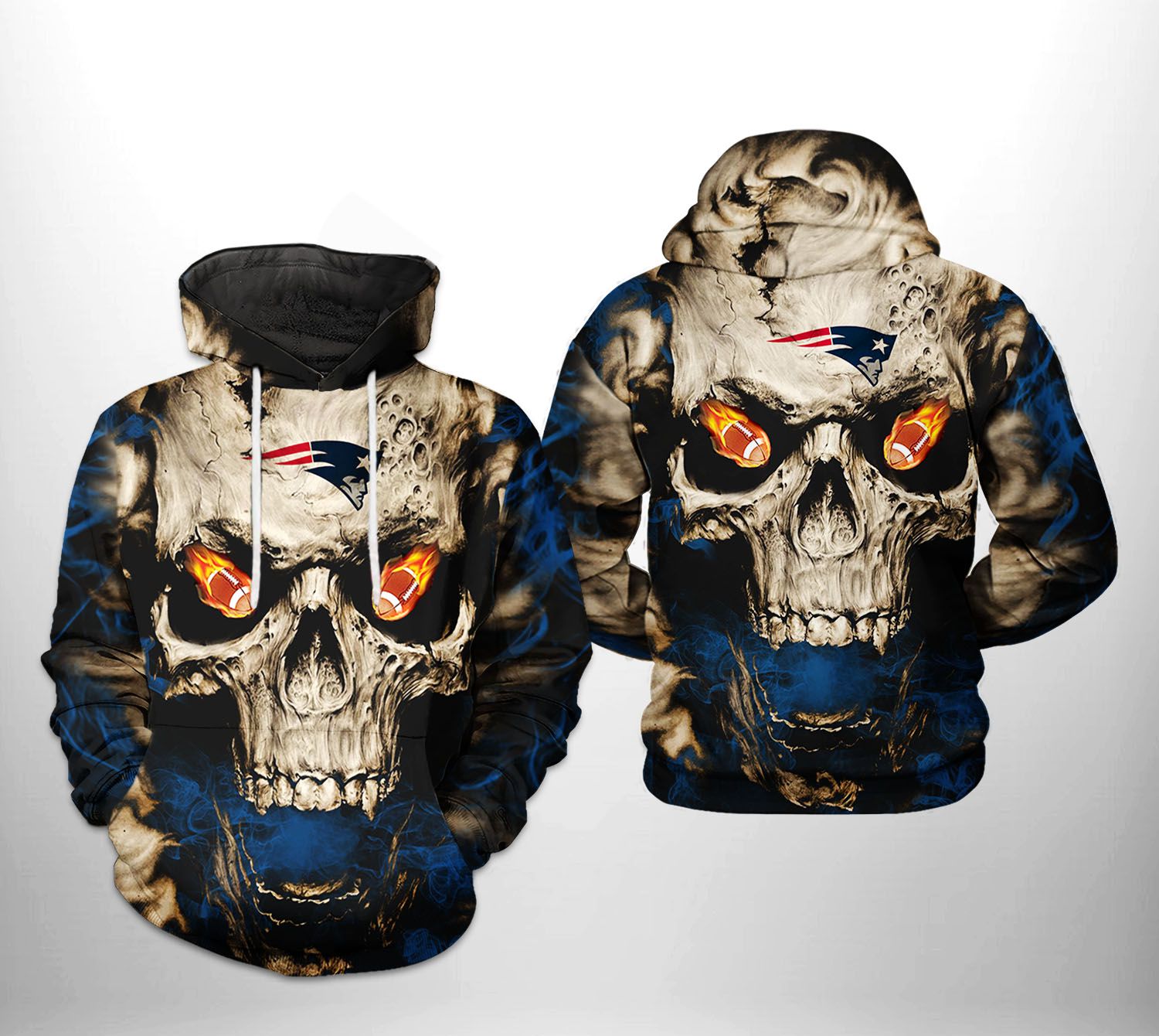 New England Patriots NFL Skull Team 3D Printed Hoodie