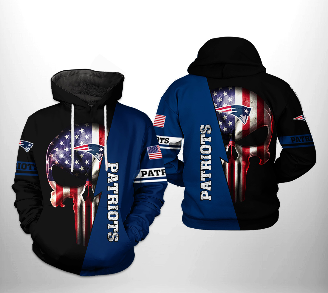 New England Patriots NFL US Flag Skull Team 3D Printed Hoodie