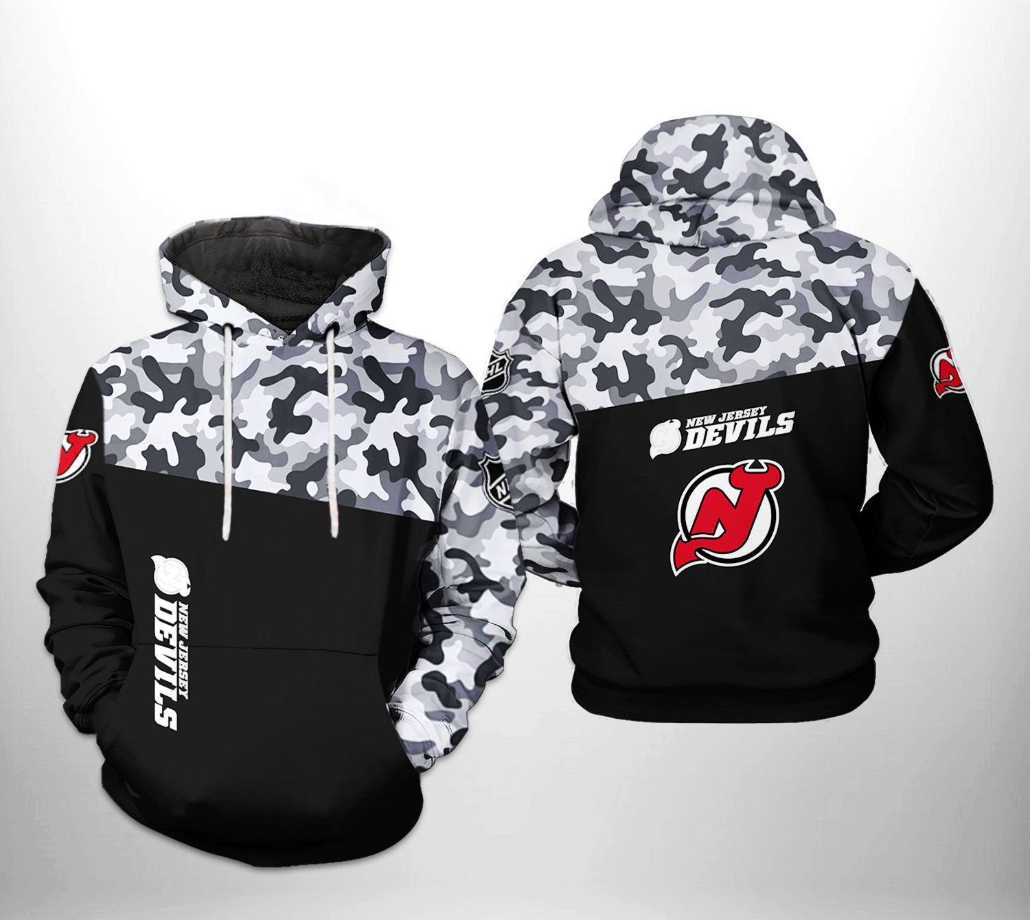 New Jersey Devils NHL Camo Veteran 3D Printed Hoodie