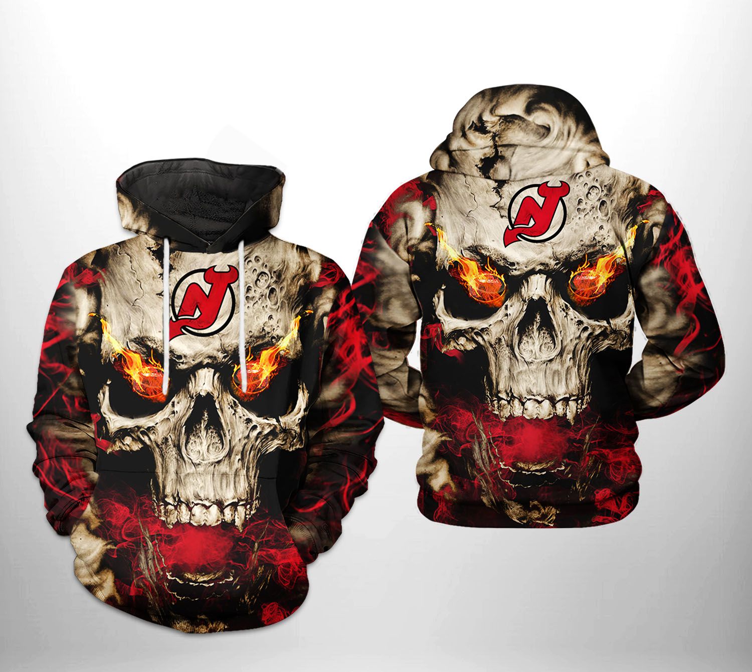 New Jersey Devils NHL Skull 3D Printed Hoodie