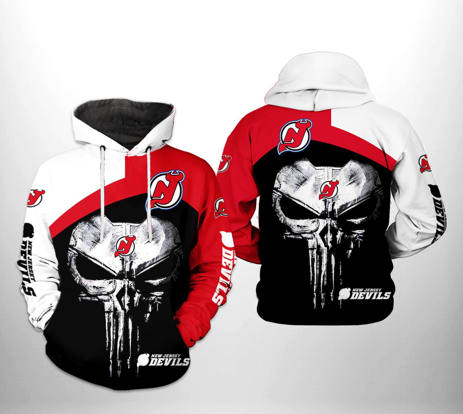 New Jersey Devils NHL Skull Punisher 3D Printed Hoodie