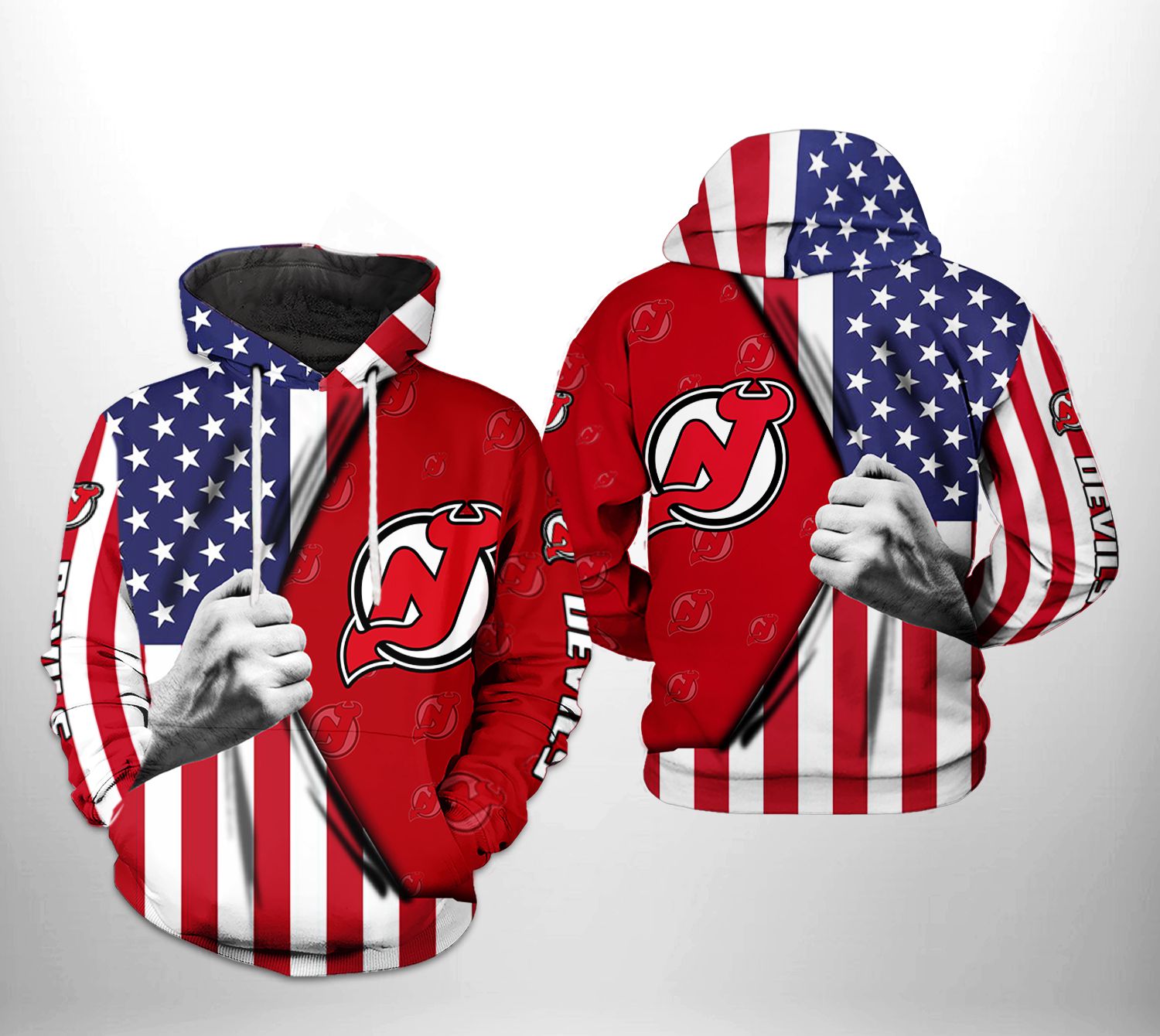 New Jersey Devils NHL US FLag 3D Printed Hoodie