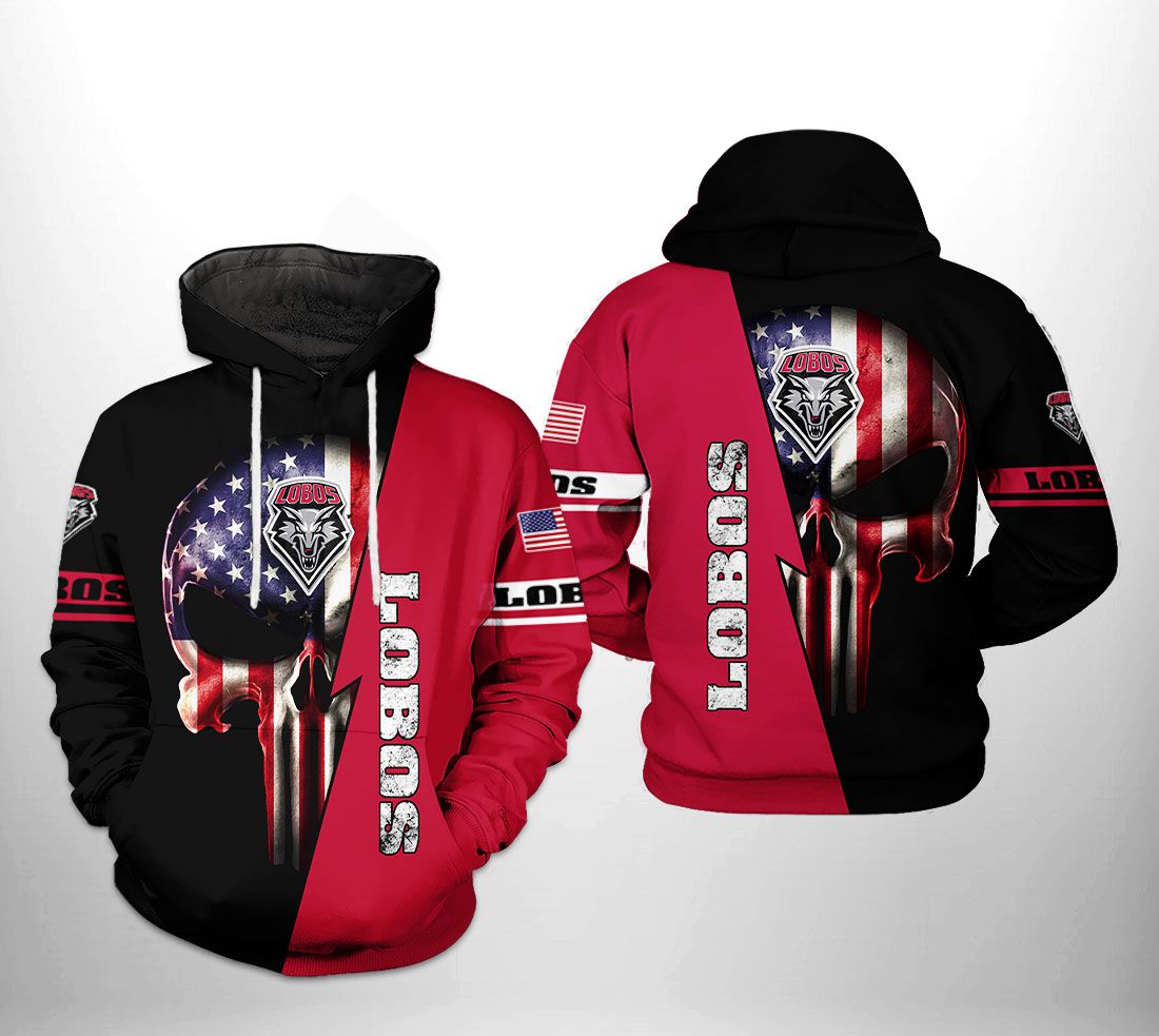 New Mexico Lobos NCAA US Flag Skull 3D Printed Hoodie