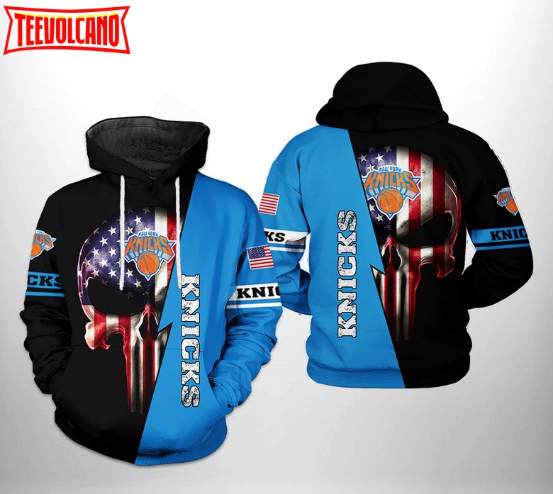 New York Knicks NBA US Flag Skull Team 3D Printed Hoodie