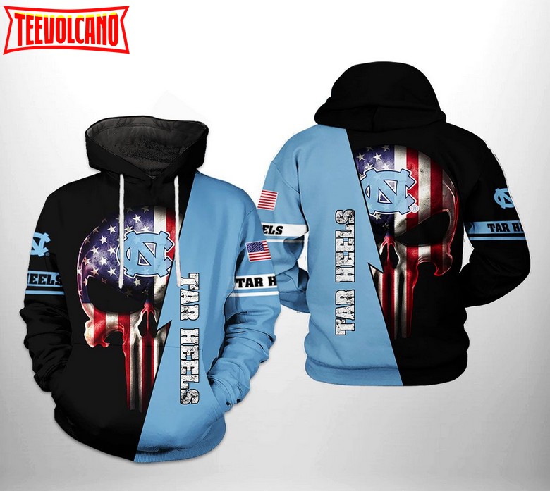 North Carolina Tar Heels NCAA US Flag Skull 3D Printed Hoodie