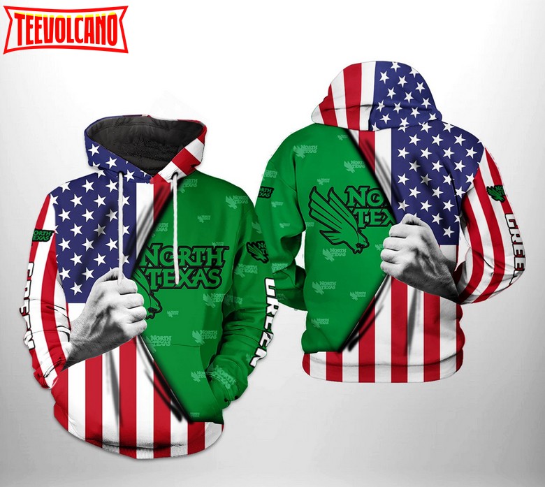 North Texas Mean Green NCAA US Flag 3D Printed Hoodie