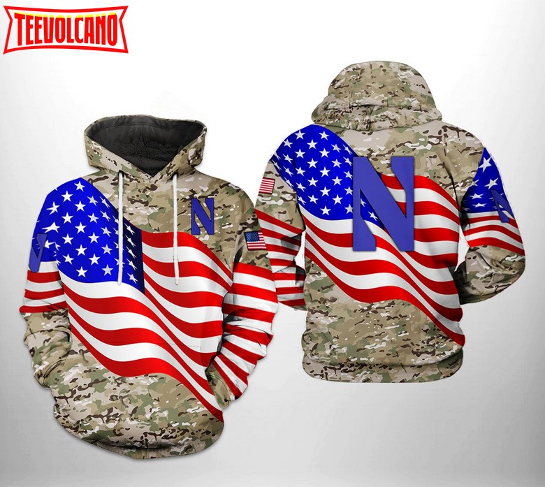 Northwestern Wildcats NCAA US Flag Camo Veteran 3D Printed Hoodie