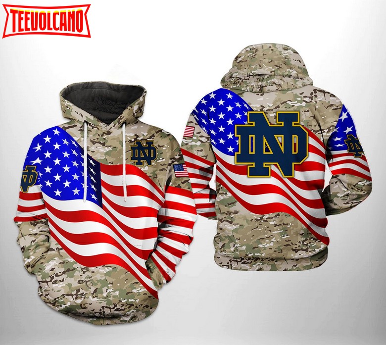 Notre Dame Fighting Irish NCAA US Flag Camo Veteran 3D Printed Hoodie