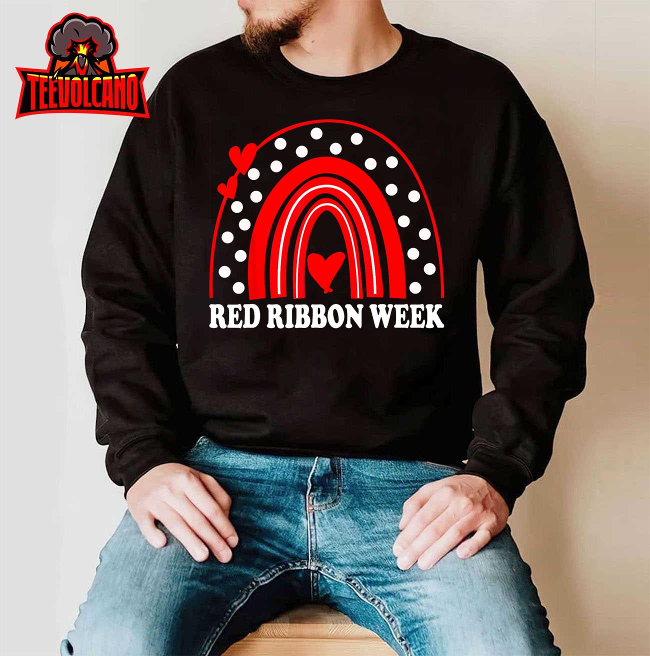 Rainbow Red Ribbon Week Leopard We Wear Red For Awareness Sweashirt