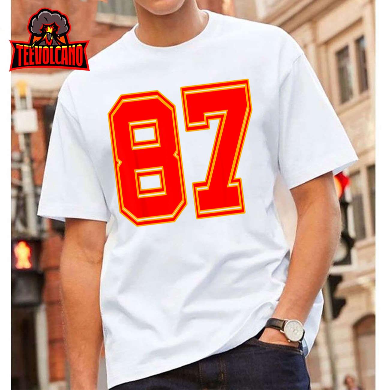 Red Number 87 White Yellow Football Basketball Soccer Fans T-Shirt