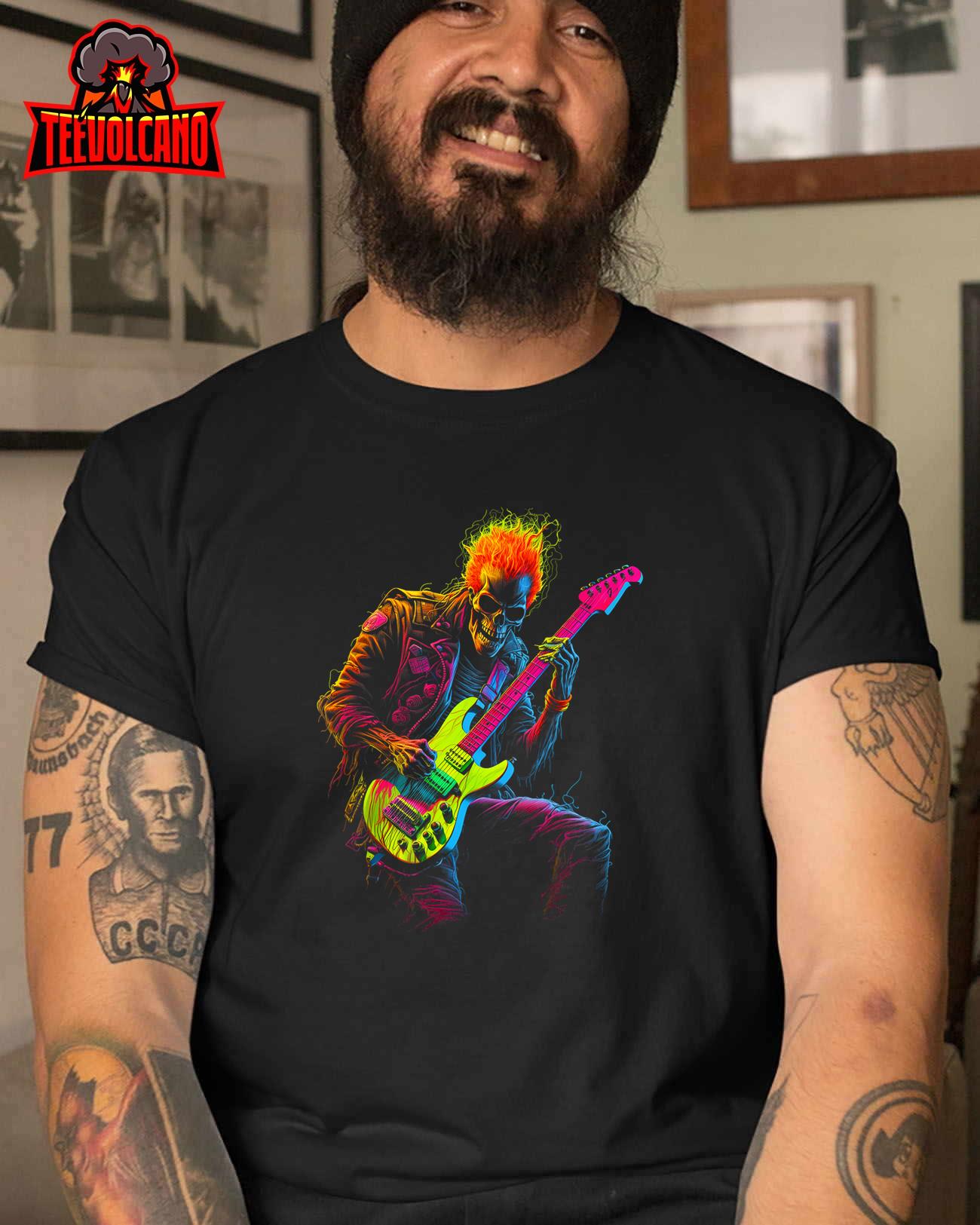 Skeleton Graphic Tee Playing Guitar Rock Band For Men Women T-Shirt