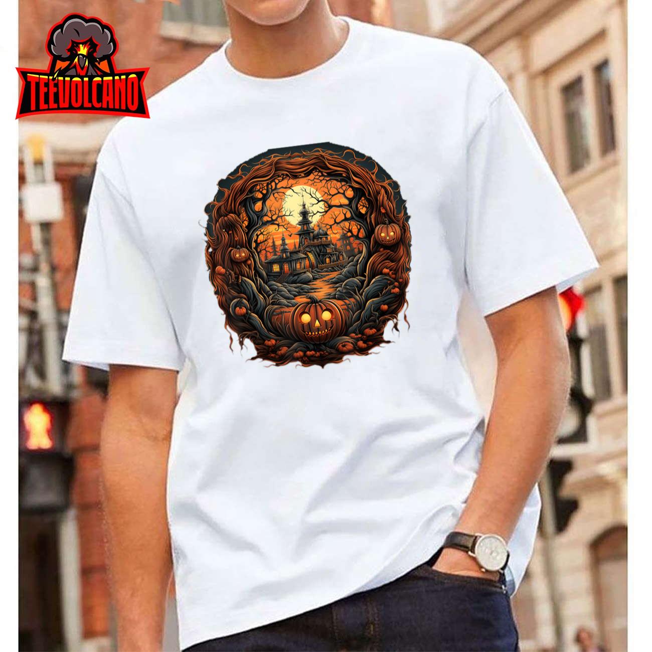 Spooky Haunted Scene Halloween T-Shirt for Men Women T-Shirt