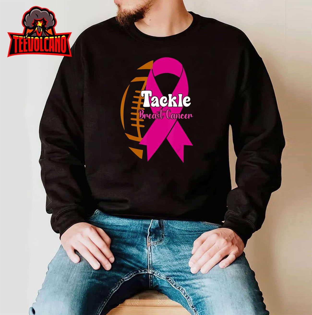 Tackle Football Pink Ribbon Breast Cancer Awareness Boys T-Shirt