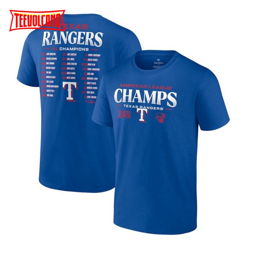 Texas Rangers 2023 American League Champions Roster T-Shirt