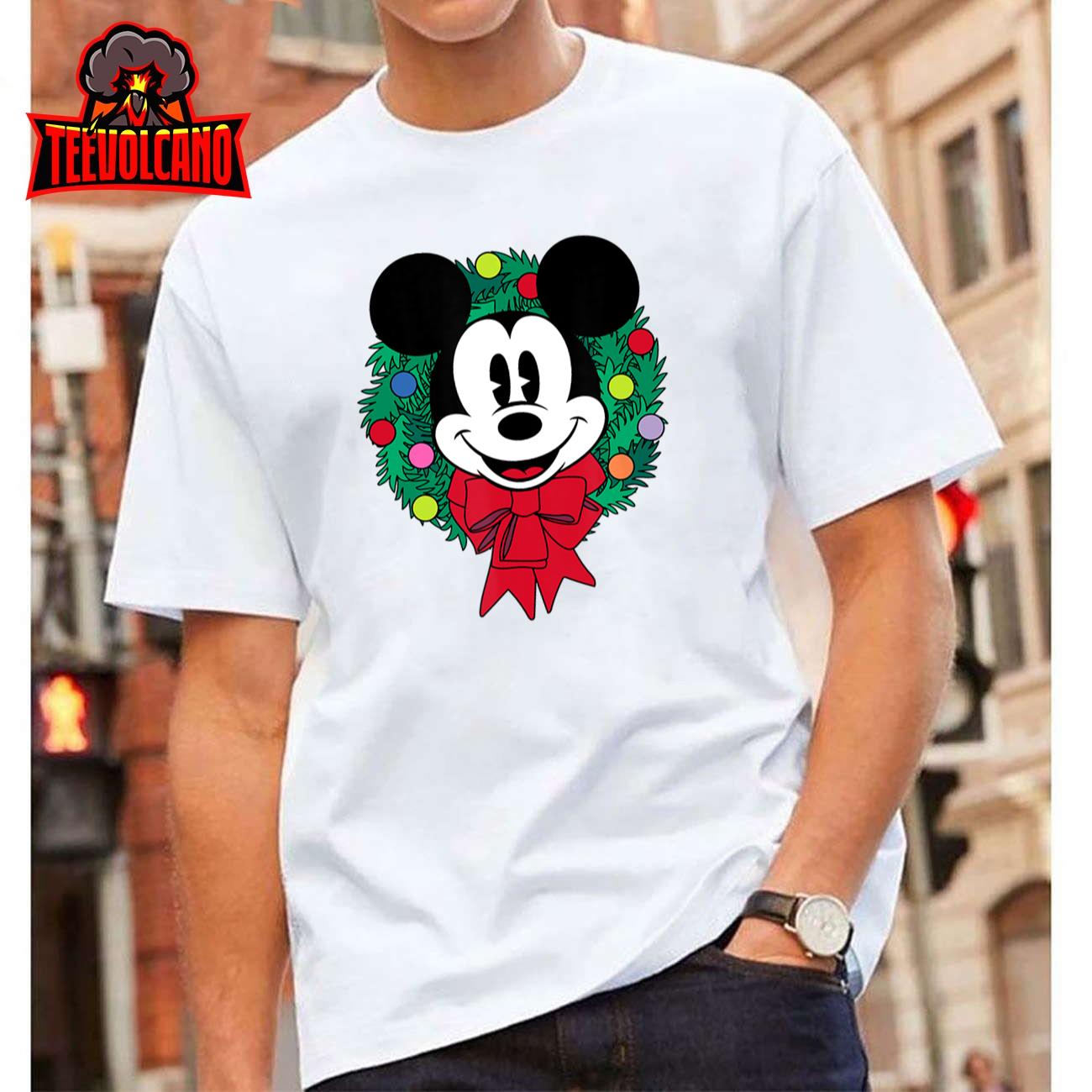 Amazon Essentials Mickey Mouse Festive Holiday Christmas Wreath T-Shirt