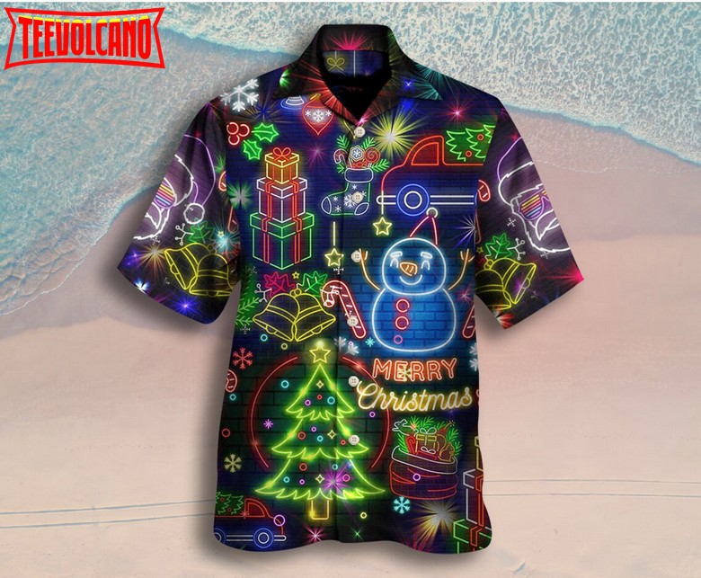 Christmas Bright Neon Lighting Hawaiian Shirt, Santa Claus Xmas Hawaii Shirt