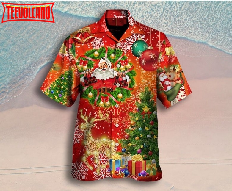 Christmas Santa Claus Drinking Christmas Tree Red Light Hawaiian Shirt, Santa Hawaii Shirt