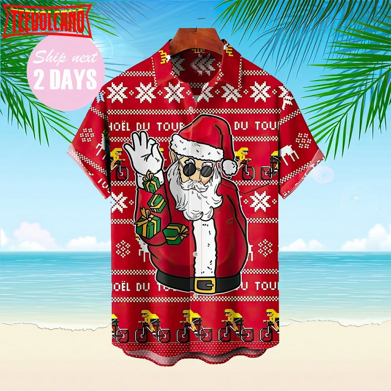 Christmas Santa Claus Elk Hawaiian Shirt, 3D Hawaiian Aloha Shirt, Summer Beach Shirt