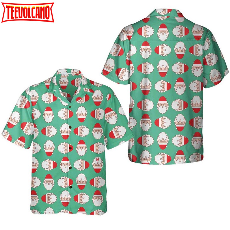 Christmas Santa Claus Face Seamless Pattern Hawaiian Shirt