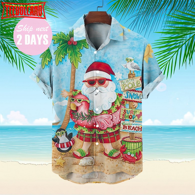 Christmas Santa Surfing Hawaiian Shirt, Soft Hawaii Shirt, 3D Hawaiian Aloha Shirt