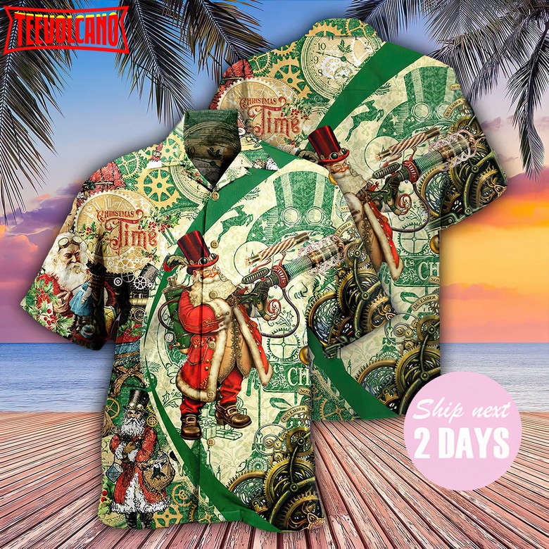 Christmas Time Steampunk Santa Clause Hawaiian Shirt, 3D Hawaiian Aloha Shirt