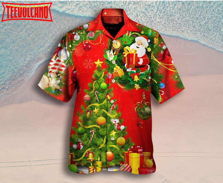 Christmas Tree Red Hawaiian Shirt, Santa Claus Xmas Hawaii Shirt, Santa Beach Shirt