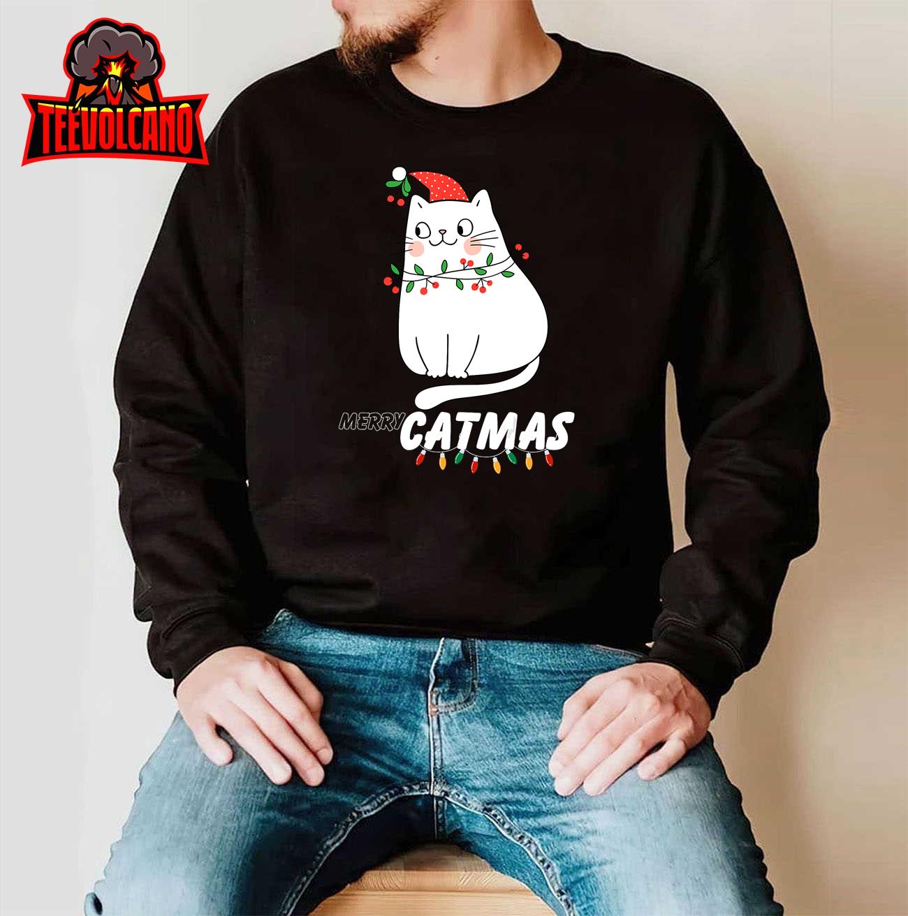 Cute Cat Merry Catmas Christmas Cat Lovers Santa Pajama T-Shirt