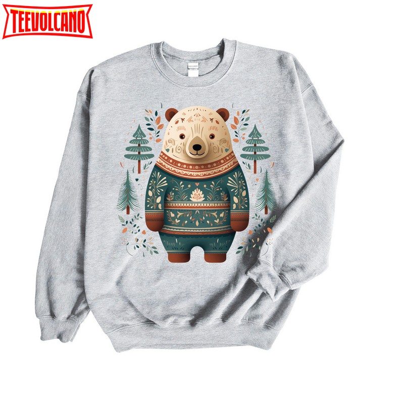 Cute Folk Art Winter Bear, Christmas Bear Design, Gildan Heavy Blend Sweatshirt