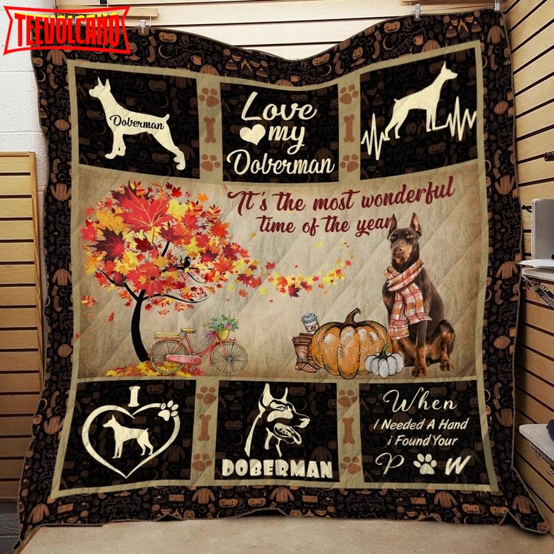 Dobermantime When With 3D Customized Quilt Blanket